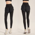 Women 2-in-1 Sports Pants Wide Elastic Waistband Pocket Ankle Length Yoga Leggings Running Sports Trousers. 