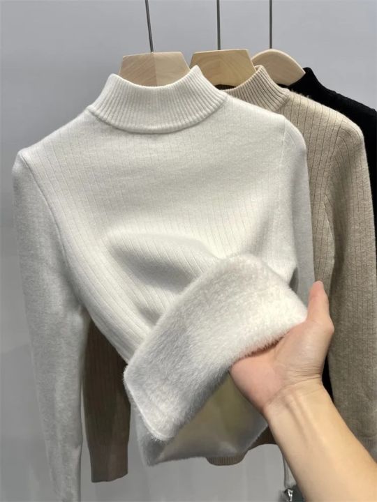 Winter%20Warm%20Sweater%20Pullover%20Women%20Slim%20Thicken%20Plush%20Velvet%20Lined%20Knitwear%20Jumper%20Korean%20Half%20Turtleneck%20Poleras%20Soft%20Knit%20Tops%20-%20Image%202