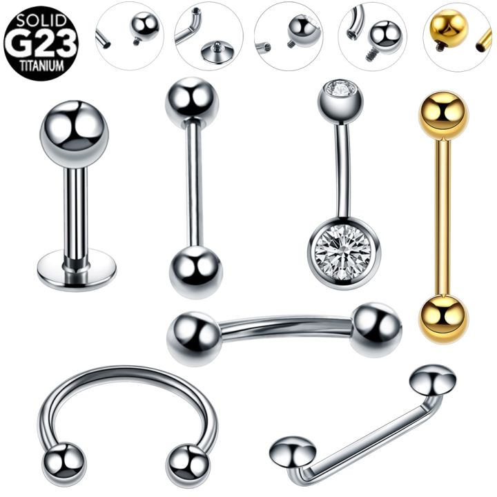 【Booming】 1PC Titanium Internal Thread Belly Bar Labret Piercing Tongue Ring Tragus Cartilage Helix Earring Conch Rook Daith Lobe Piercing