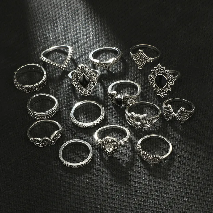 Trendy%2015%20Pcs/set%20Ring%20Set%20for%20Women%20New%20Collection/%20Finger%20Rings%20for%20Girls%20Simple%20Stylish%20-%20%20Fashionable%20Silver%20Smart%20Retro%20Rings%20Set%20Birthday%20Gift%20for%20Women%20-%20Image%206