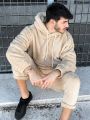 ZAFUL Men's Hoodie Outfit Solid Fluffy Fleece Sweatshirts with Trouser Two Piece Set Fall Winter Streetwear Hooded Hoodie Suits.