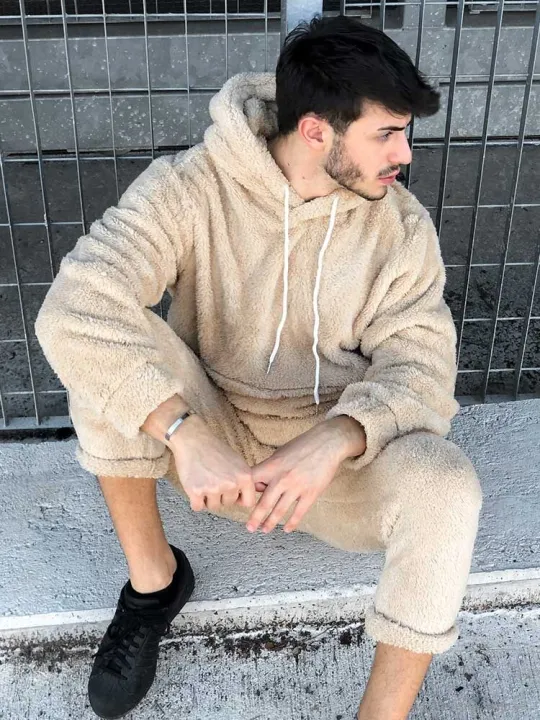 ZAFUL%20Men's%20Hoodie%20Outfit%20Solid%20Fluffy%20Fleece%20Sweatshirts%20with%20Trouser%20Two%20Piece%20Set%20Fall%20Winter%20Streetwear%20Hooded%20Hoodie%20Suits%20-%20Image%204