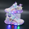 Disney Girls' Casual Shoes Led Lights Mesh Breathable Children's Sports Princess Elsa Pink Purple Shoes Sneakers Size 22-37. 