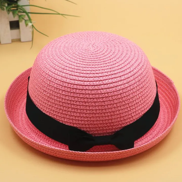 Fresh%20Dome%20Bow%20Curved%20Brim%20Straw%20Hat%20Women's%20Korean-Style%20Beach%20Trip%20Cover%20Sun%20Protection%20Top%20Hat%20Spring%20Summer%20Hat%20-%20Image%209