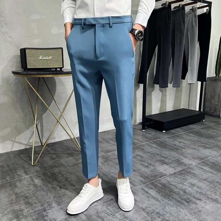 2022%20Summer%20Fashion%20Mens%20Dark%20Green%20Suit%20Pants%20Pure%20Color%20Business%20Occupation%20Slim%20Fit%20Dress%20Office%20Ankle%20Trousers%20-%20Image%205