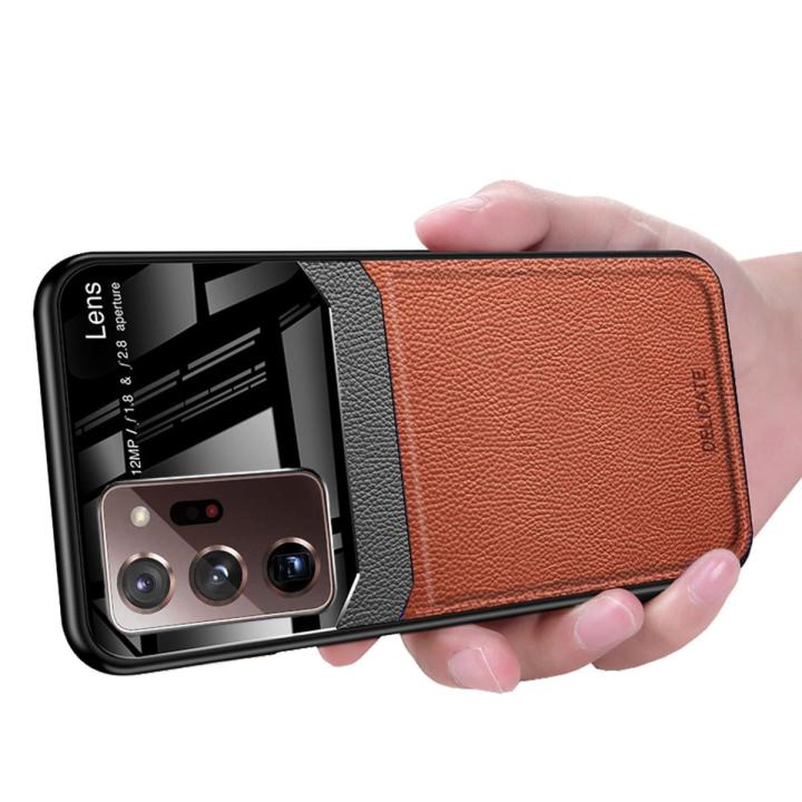 Case for Samsung Galaxy Note 20 ultra leather mirror tempered glass  shockproof phone back cover