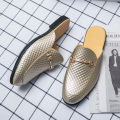 Luxury Brand Gold Men Slipper Mules Buckle Loafers Mens Leather Designer Shoes Flat Heel Party Slippers Slip On Chaussure Homme. 