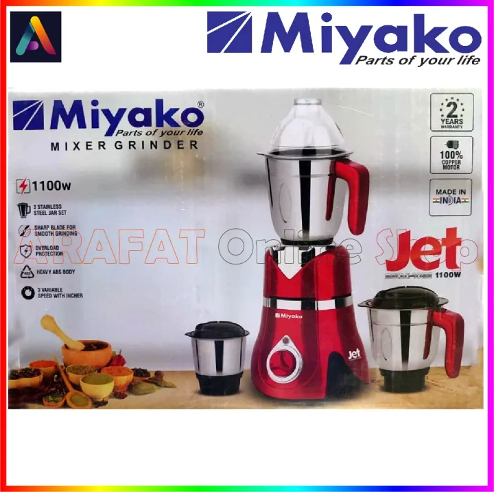 Miyako 3 in 1 Blender & Mixer Grinder JET/Turbo 1.5 HP 1100 Watt Made in India