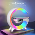 G63 Mini Colorful Wireless Charging Light Up Speaker G Shape LED Wireless Table Speaker Color Changing Alarm Clock Charger Stand Bedside Light (Charging only For Iphone)-Color Family:Black & White.