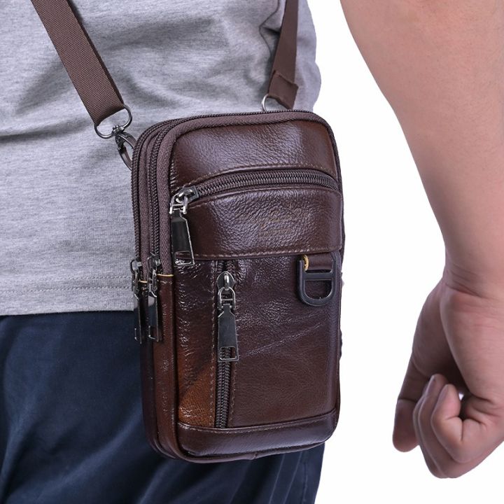 Zqhir Shop Vintage Men Waist Bag Faux Leather Shoulder