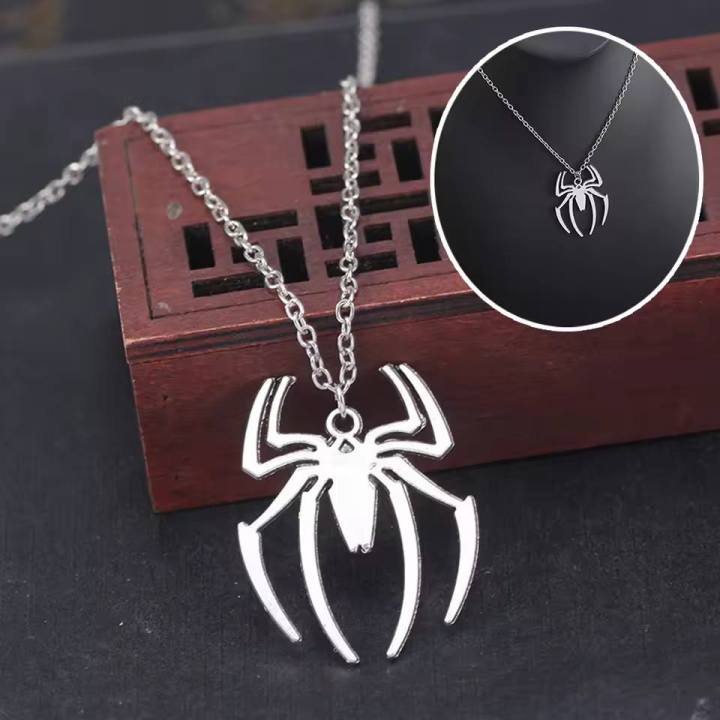 Lovely 4x3cm Spider Pendant Chain Necklace Silver Tone Spiderman For Men