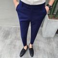 2022 Korean Style Ankle Length Spring Summer Men Dress Pants Stretched ple Slim Fit Casual Office Trousers Formal Wear Hot.