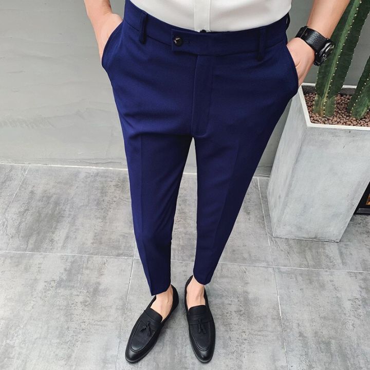 2022%20Korean%20Style%20Ankle%20Length%20Spring%20Summer%20Men%20Dress%20Pants%20Stretched%20ple%20Slim%20Fit%20Casual%20Office%20Trousers%20Formal%20Wear%20Hot%20-%20Image%203