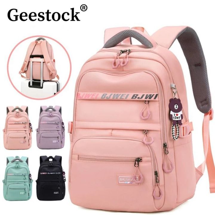 Geestock Backpack For Girls Youth Large Capacity Schoolbags Portability Waterproof Travel Bag Multi Pockets Laptop Bag Mochilas