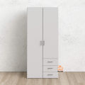 Royal Decor 2 Door 3 Drawer Almirah Wardrobe with Shelf and Hanging Rail Clothes Storage Cupboards Unit for Bedroom Furniture 70 * 30 * 16 inch- White Finish..