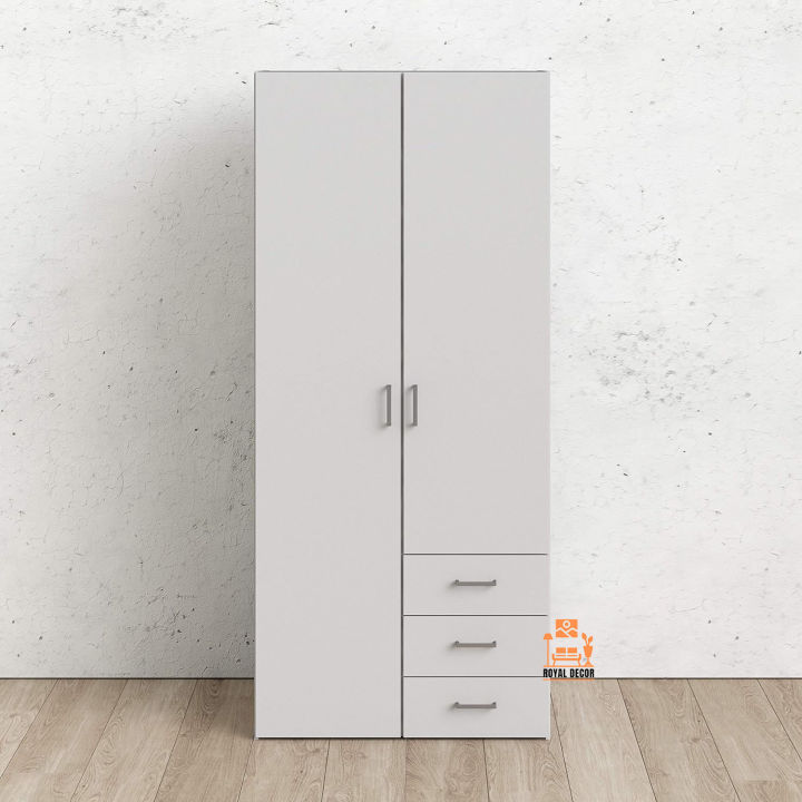 Royal%20Decor%202%20Door%203%20Drawer%20Almirah%20Wardrobe%20with%20Shelf%20and%20Hanging%20Rail%20Clothes%20Storage%20Cupboards%20Unit%20for%20Bedroom%20Furniture%2070%20*%2030%20*%2016%20inch-%20White%20Finish.%20-%20Image%202