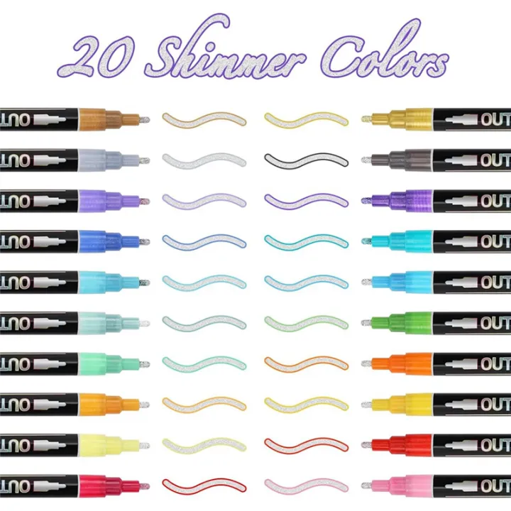 Shimmer%20Markers%20Doodle%20Outline%20Dazzles:%2020%20Colors%20Metallic%20Double%20Line%20Glitter%20Pen%20Set%20Super%20Squiggles%20Sparkle%20Dazzlers%20Multicolor%20-%20Image%203