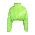 Fashion Cute Women Bright PU Pink Puffer Jacket Winter Warm Bubble Coats Shiny Leather Parkas Down Zipper Cropped Jackets Parkas.