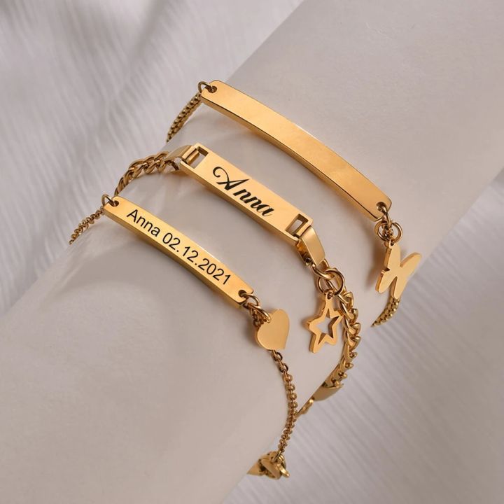 Auxauxme%20Personalized%20Engraved%20Baby's%20Name%20Date%20Custom%20Bracelets%20For%20Girls%20Boys%20Stainless%20Steel%20Child%20ID%20Bar%20Bracelet%20DIY%20Gift%20-%20Image%203