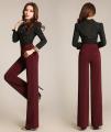 High waist women fashion office work pants plus size wide leg ladies formal trousers black red female wide leg pants.