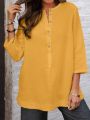 Whimsical White: Casual Tunic with Buttons and O-Neck. 