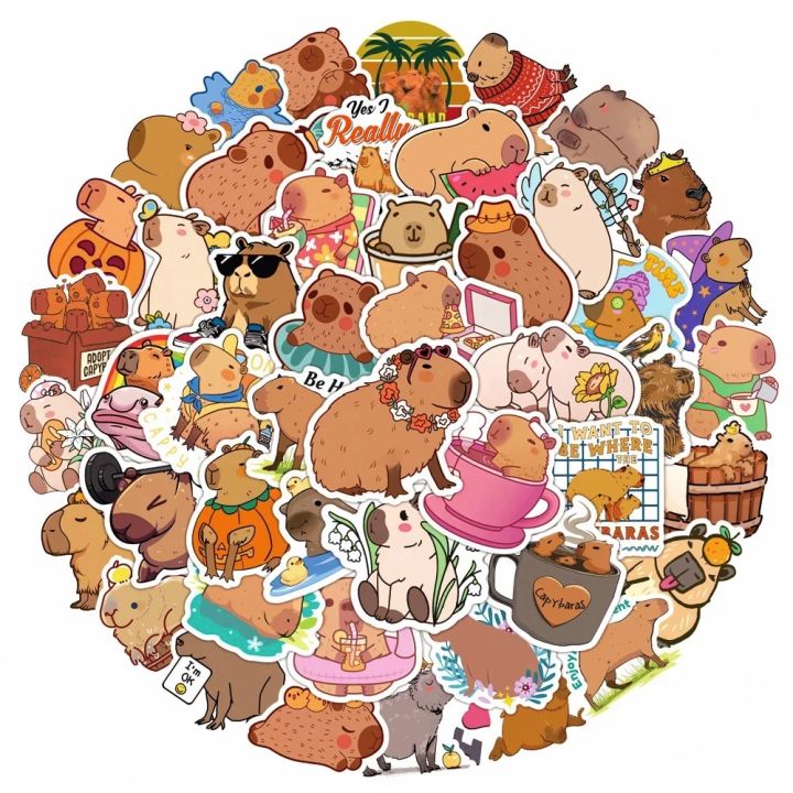 10/30/50PCS%20New%20DIY%20Capybara%20Animal%20Sticker%20Cartoon%20Creative%20Anime%20iPad%20Desk%20Luggage%20Guitar%20Car%20Decoration%20Waterproof%20Wholesale%20-%20Image%205