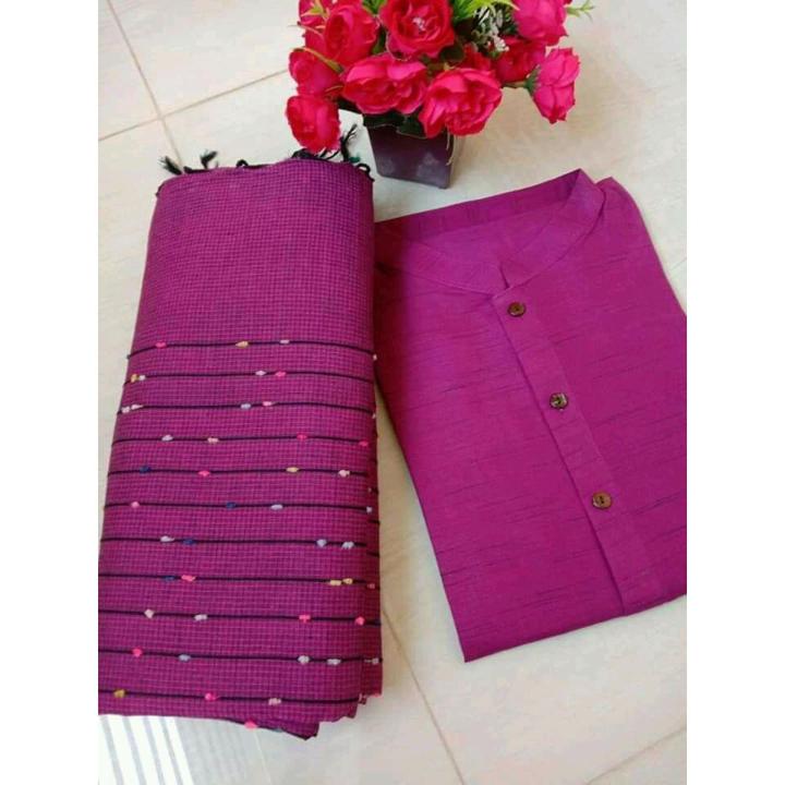 সুতি শাড়ি, সুতি পাঞ্জাবি ও ম্যাচিং কালার রেশমী চুড়ি - কাপল সেট