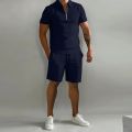 2023 Men's summer solid color sports Polo shirt set casual street wear Breathable top + shorts Home office 2-piece suit S-3XL. 