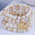 4pcs/set Bohemia style resin beads crystal stone heart charm elastic multilayer wrap bracelet for women jewelry.