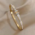 Luxury Stainless Steel Gold Color Zirconia Cylinder Bracelets Bangles for Women Fashion Girls Waterproof Jewelry Gifts. 