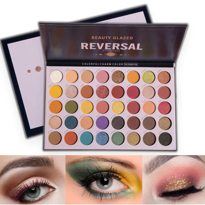 Beauty Glazed Reversal Planet Eyeshadow Palette, High Pigmented 40 Colors Natural Makeup Pallets Easy to Blend Shades Metallic Matte Glitter Shimmers Eyeshadow Sweatproof and Waterproof Eye Shadow