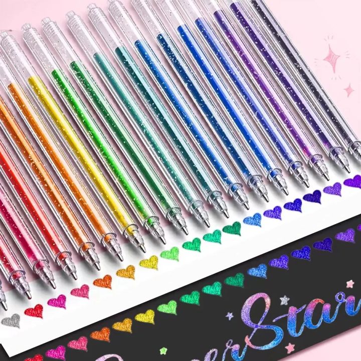 Glitter Gel Pen 1.0mm Metal Glitter Color Ballpoint Pen Paper Cardstock Diary Drawing Marking Coloring DIY Art