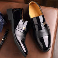 Height Increasing New Men's Shoes Business Formal Wear Leather Shoes Bright Leather Slip-on Men's Dad Shoes Pieces. 