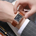 Square Design Men'S Belt Watch Stylish Leather Strap Elegant Finish Men'S Watch Roman Numerals Square Watch For Business Attire.