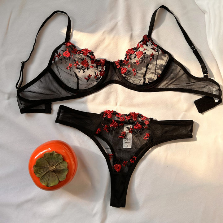 Lingerie Fancy Lace у Set Woman 2 Pieces Transparent Women's Underwear Embroidery Beautiful Bra And Panty Sets