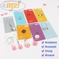 KPOP BTS BT21 Cartoon Bracelet Necklace Keychain Brooch Metal Charm Phone Straps. 