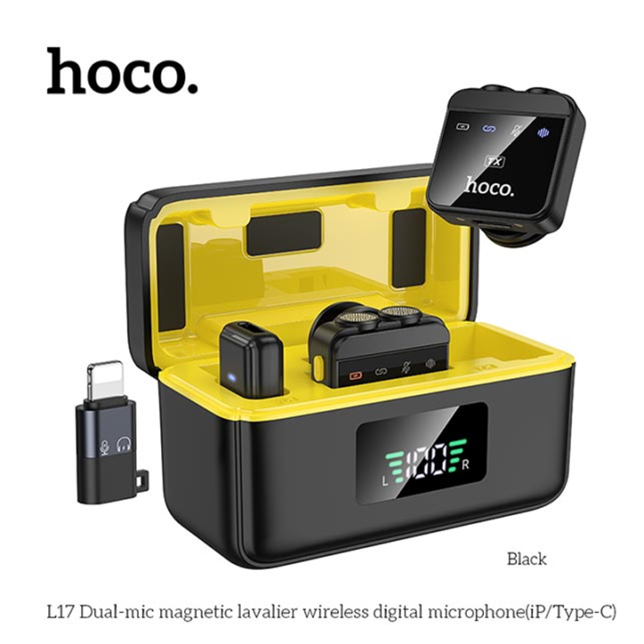 Hoco%20L17%20wireless%20digital%20microphone%20dual%20magnetic%20lapel%20microphone%20(iP/Type-C)%20-%20Image%202