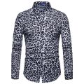 Mens Fashion Leopard Print Shirt High Quality Long Sleeve Shirt Social Man Casual Party Homme Shirt.