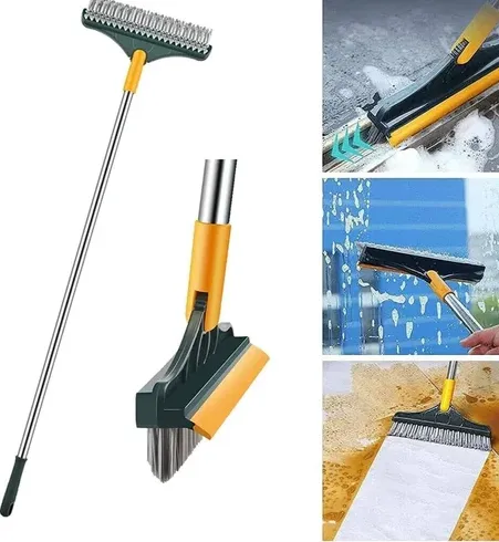 3-in-1 Extendable Scrubbing Brush Set - 110cm Handle, 4 Brush Heads, Crevice Tools For Bathroom, Tile & Grout