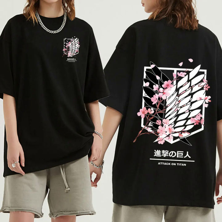 Anime Attack on Titan T-Shirt Ackerman Mikasa Eren Jaeger Cherry Blossom Graphics Logo T Shirt Clothes Men's Cotton T Shirts Dislikelike