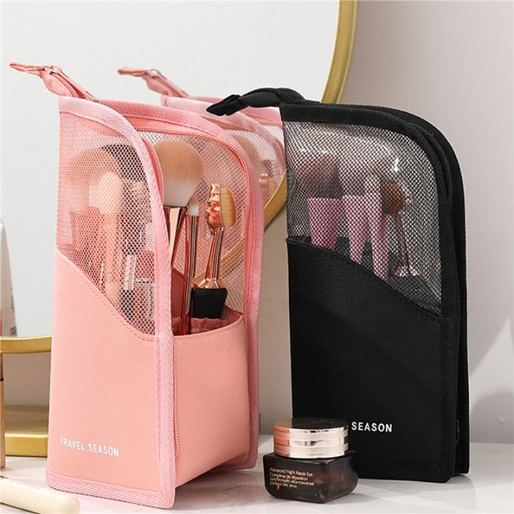 Makeup Brush Case Makeup Brush Holder Travel Waterproof Cosmetic Bag Stand-up Foldable Makeup Cup with Zipper (Black + Pink) Vnce Lncei