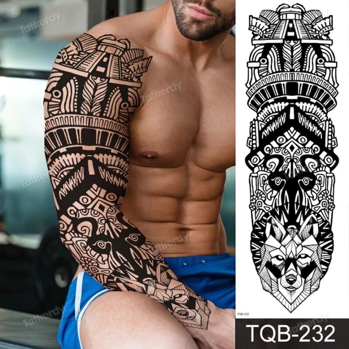 full%20arm%20temporary%20tattoos%20large%20totem%20tribal%20big%20sleeve%20tattoo%20sticker%20body%20art%20sexy%20dragon%20tiger%20lion%20king%20tattoo%20designs%20men%20-%20Image%202