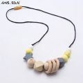 MHS.SUN Baby Infant Silicone Wooden Beads Necklace Safty Teething Nursing Beads Necklace Colorful Breastfeeding Jewelry For Mom. 