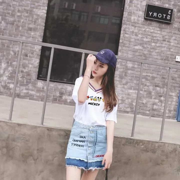 White%20V%20Collar%20Top%20Yellow%20Korean%20Style%20All-Match%20Loose%20Western%20Style%20Slimming%20Inner%20Vest%20Short%20Sleeve%20T%20Women's%20New%20T-shirt%20-%20Image%208