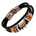 Newly Classic Japan Anime Attack on Titan Bracelet Wooden Beads Multilayer Leather Bracelet Punk Black Wrap Wristband Accessorie.