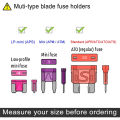 mini fuse-3x Low profile mini fuse adapter
3x 5 Amp low profile mini blade fuse
3x Mini fuse adapter
3x 5 Amp mini blade fuse
3x Standard fuse adapter
3x 5 Amp standard blade fuse-Black. 