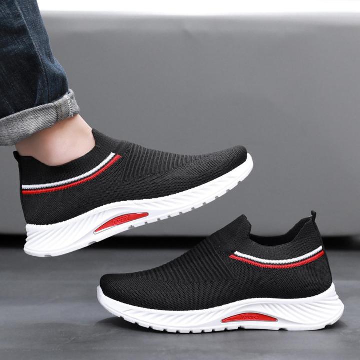 New summer men's shoes flying woven breathable socks shoes sports casual running shoes comfortable set foot slip-on men's cloth shoes