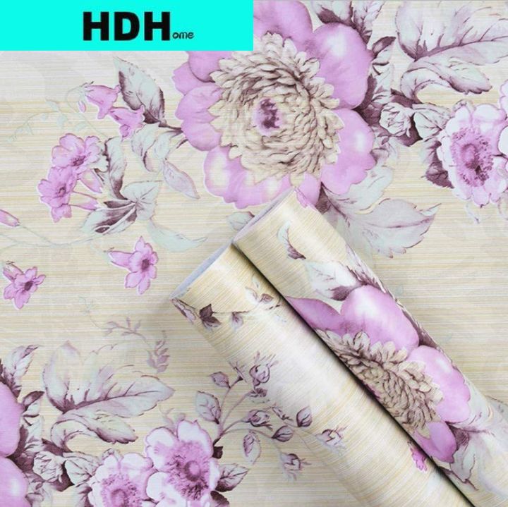 10MRetro Style Blooming Purple Flower Self Adhesive Wallpaper Floral Peel and Stick Wallpaper Funitures Cabinet Contact Paper