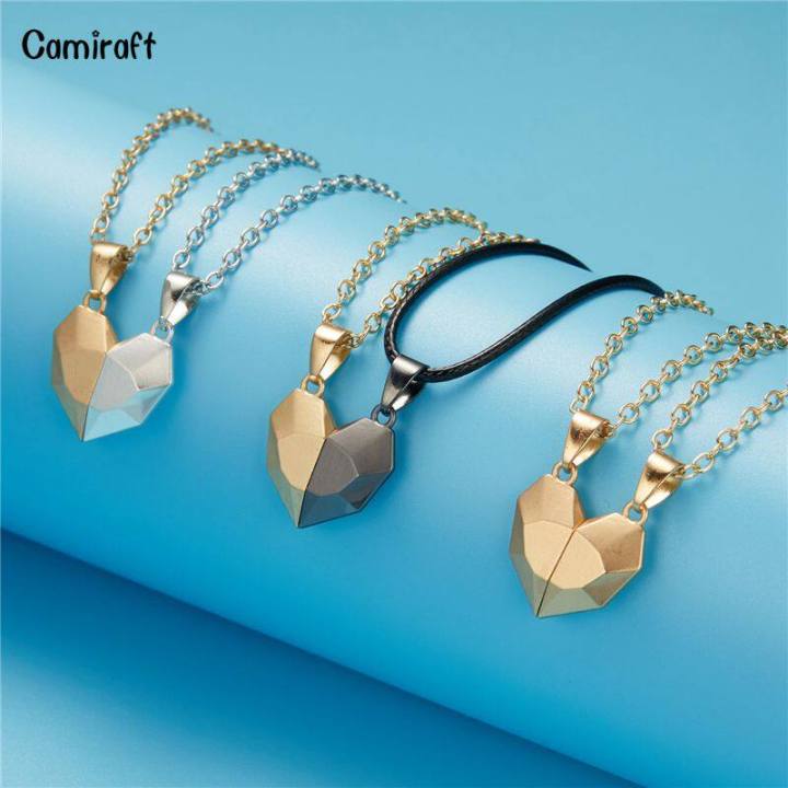 2Pcs/Set Wishing Stone Magnetic Couple Necklace Heart Pendant