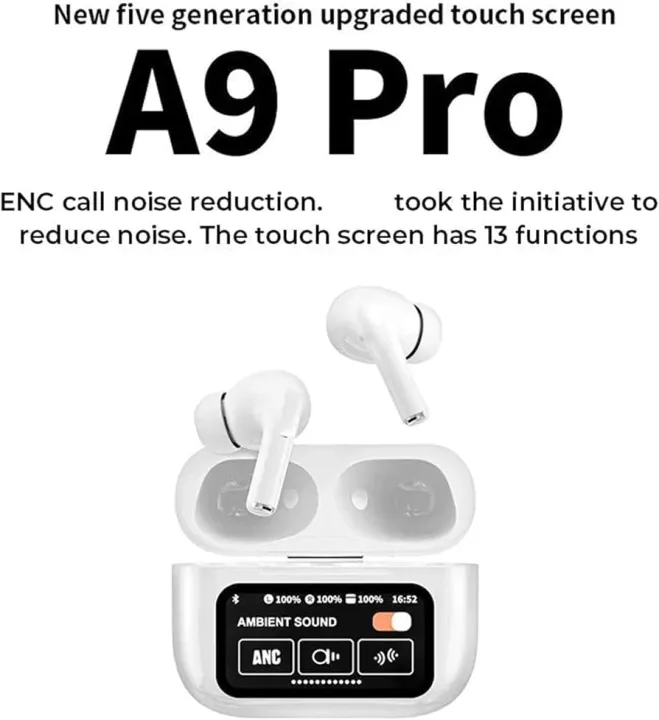 Airpods%20A9%20Pro%20TWS%20Wireless%20Earbuds-%205.3%20%E2%80%93%20Bluetooth%20-%20Waterproof%20-%20Touch%20Screen%20-%20ANC%20&%20ENC%20-%20with%20Mic%20%E2%80%93%20Ideal%20for%20Xiaomi%20and%20iPhone%20%E2%80%93%20Premium%20Sound%20and%20Comfort-white%20-%20Image%202